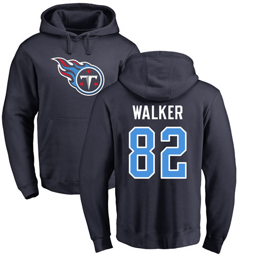 Tennessee Titans Men Navy Blue Delanie Walker Name and Number Logo NFL Football #82 Pullover Hoodie Sweatshirts->nfl t-shirts->Sports Accessory